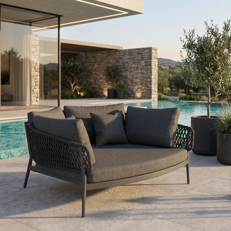 DAYBED 2ΘΕΣΙΟ ΣΕΙΡΑ CAMELLIA HM6217.01 ΣΚΟΥΡΟ ΓΚΡΙ ΑΛΟΥΜΙΝΙΟ-P.E.ΣΧΟΙΝΙ-OLEFIN 164x144x70Υεκ.